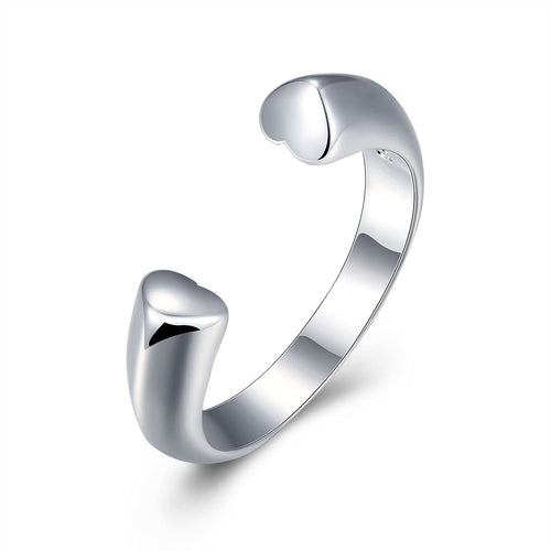 Double Heart Ring Adjustable in White Gold Plated