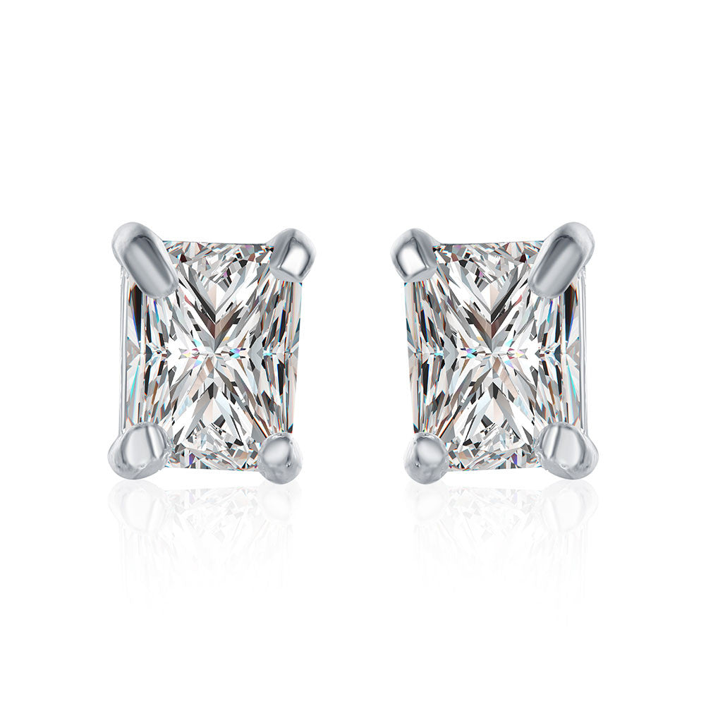 Swarovski Crystal Stud Rectangle diamond cut Earring in White Gold Plated
